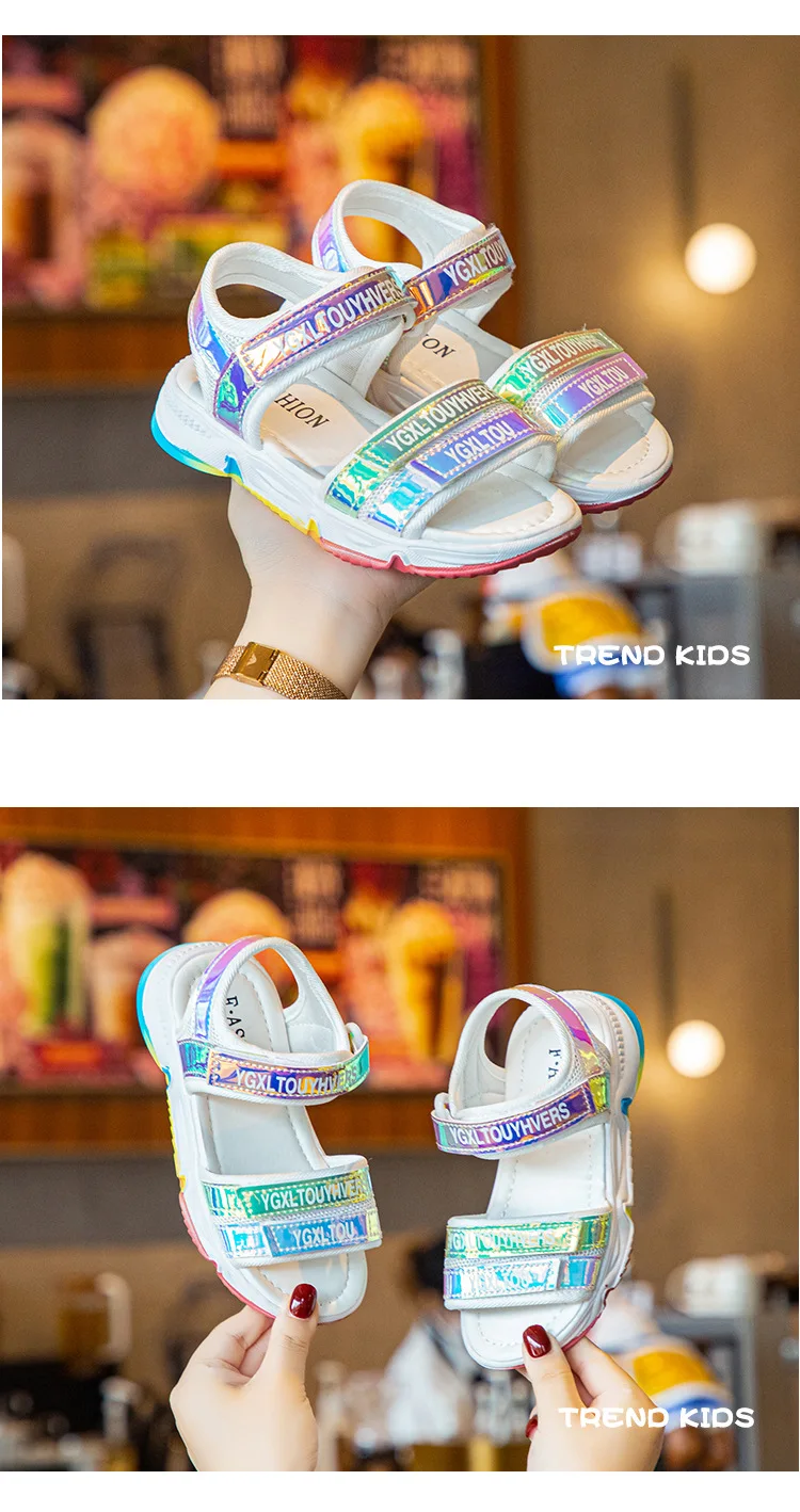 children's shoes for sale Fashion Girls Sandals Rainbow Sole Children's Beach Shoes New Summer Kids Sandals For Girls Princess Leather Casual Shoes bata children's sandals