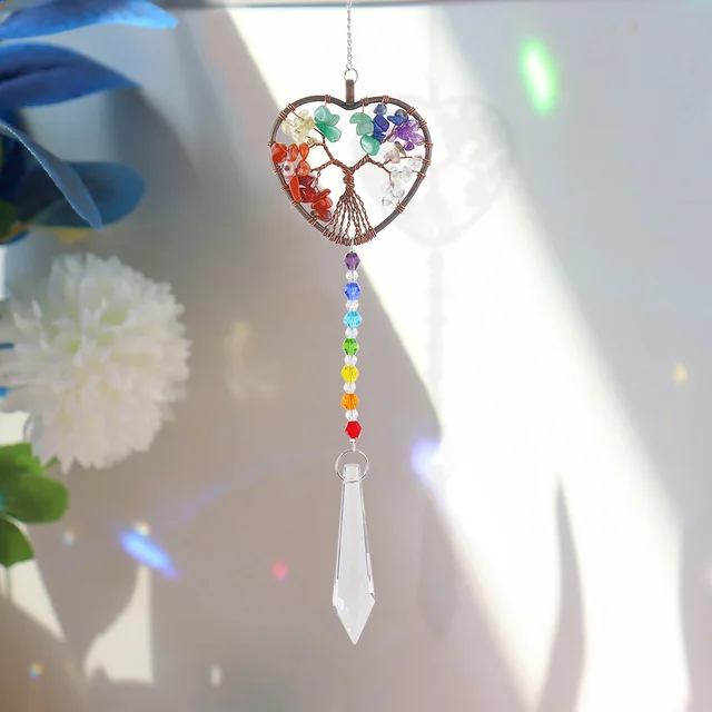 Élet Fa Kristály Windchimes Napsütéses Ablak Természetes Kő Kézműves Kültéri Kert Függő Medál Otthon - Image 2