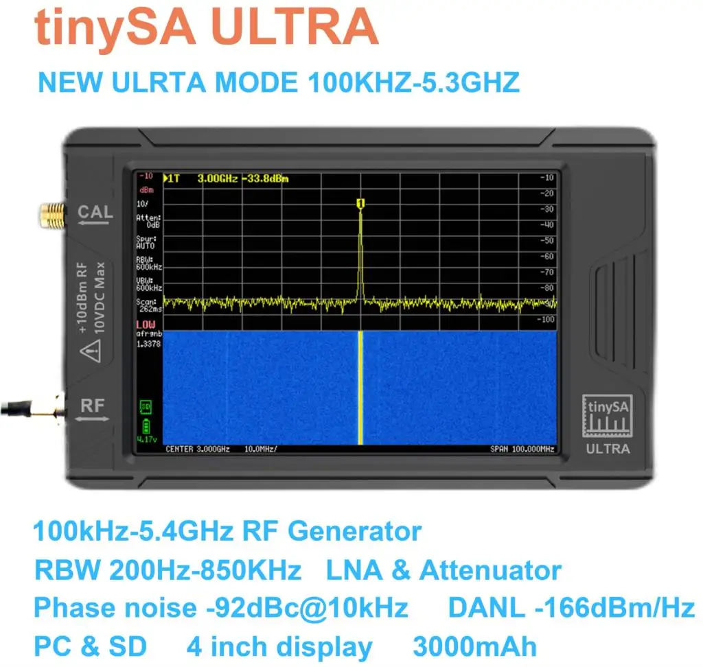 Handheld 2.8" Display TinySA Spectrum Analyzer /TinySA ULTRA With 4" Display 100kHz to 5.3GHz with 32GB Card Version V0.4.5.1 3