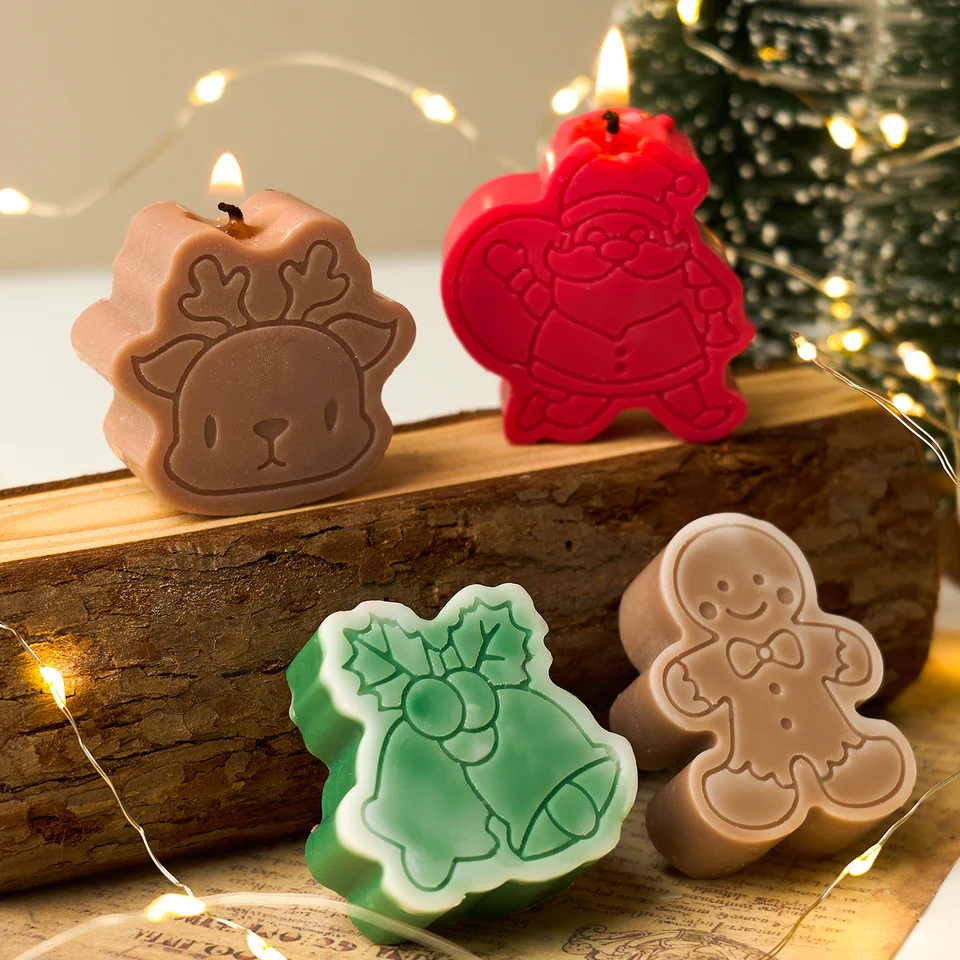 4 Moules à Bougies Silicone Noël - Père Noël 3D - Pour Savons, Loisirs Créatifs