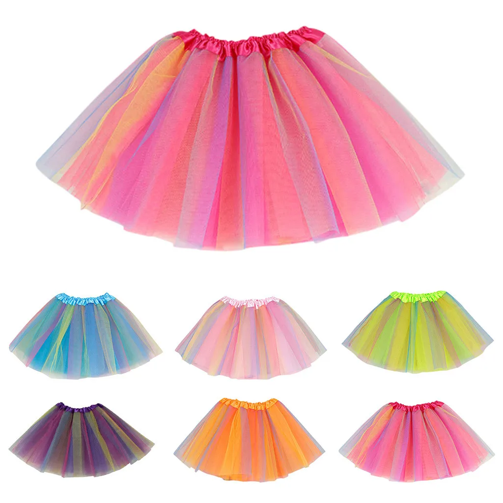 

Girls Rainbow Tutu Skirt Dance Party Ballet Tulle Tutu Skirt 2-8 Years 3 Layers Princess Birthday Party Dress