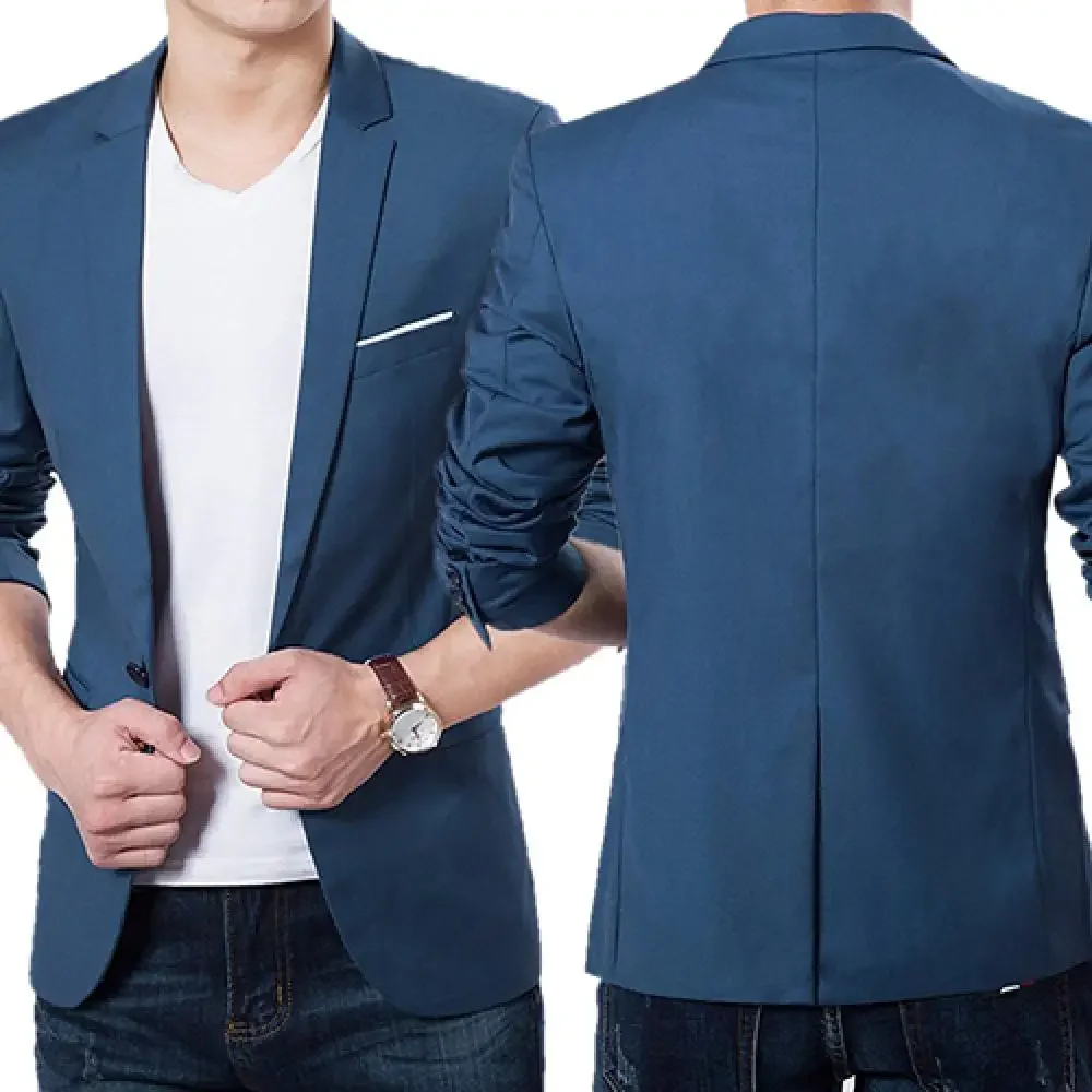Description Picture 5 of itemHot Sale Men\'s Solid Color Step Collar Slim Blazer Formal Business Wear One Button Suit