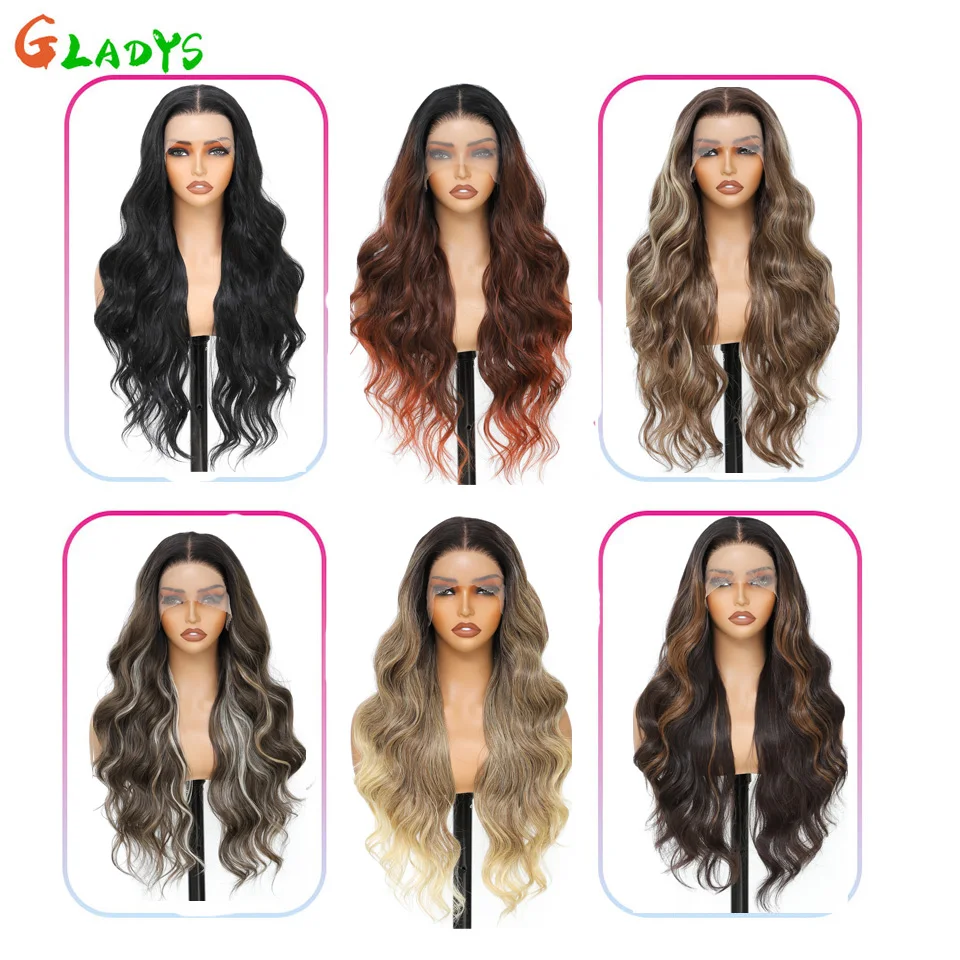 Gladys 320G 13x4 Highlight Body Wave Transparent Lace Front Wigs 30 Inch Ombre Brown Loose Wave Synthetic Hair Daily Life Wigs 6