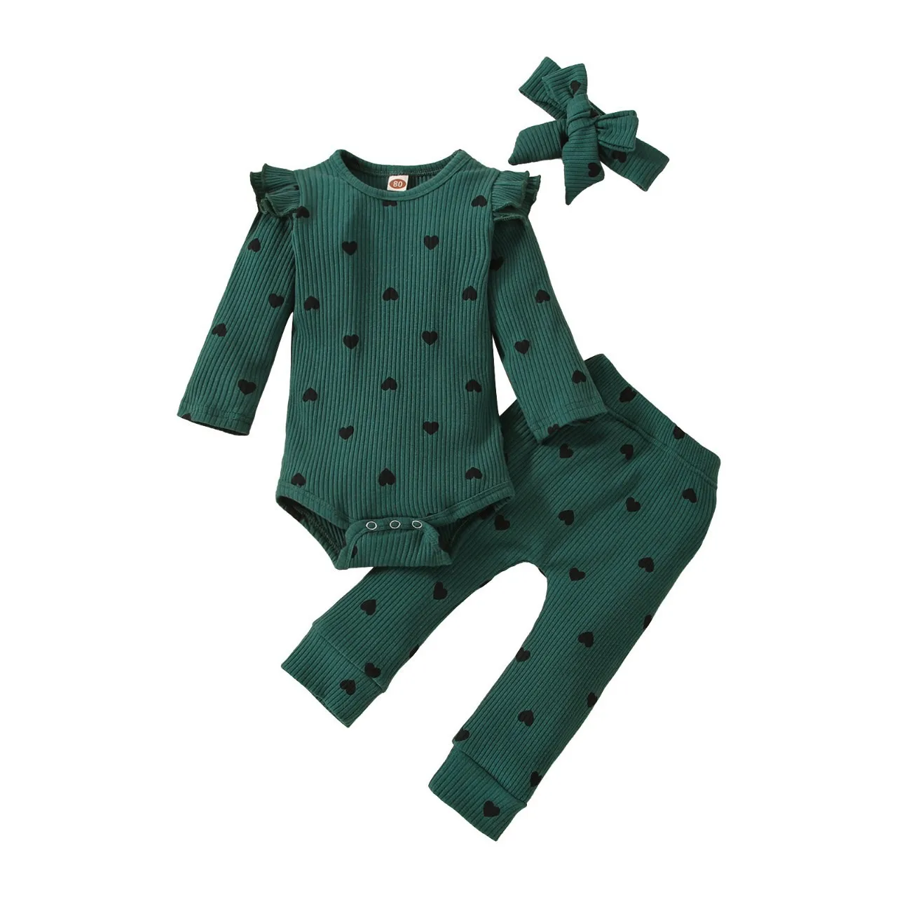 Prowow 0-18M 100% Cotton Baby Girl Clothes Set Long Sleeve Bodysuit Romper and Ruffles Pants Solid Baby Girl Outfit Newborn baby floral clothing set Baby Clothing Set