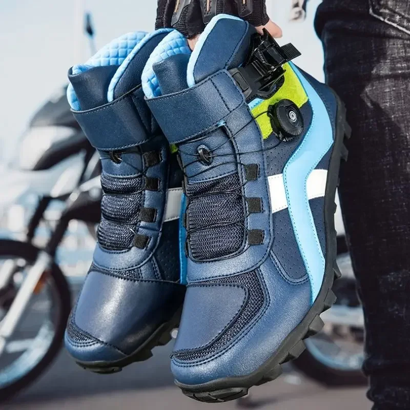 Men Motorcycle boots Breathable Anti-fall Rider Road Racing BOA lacing system Casual Shoes Boots Gear Shift Motorbike Shoes