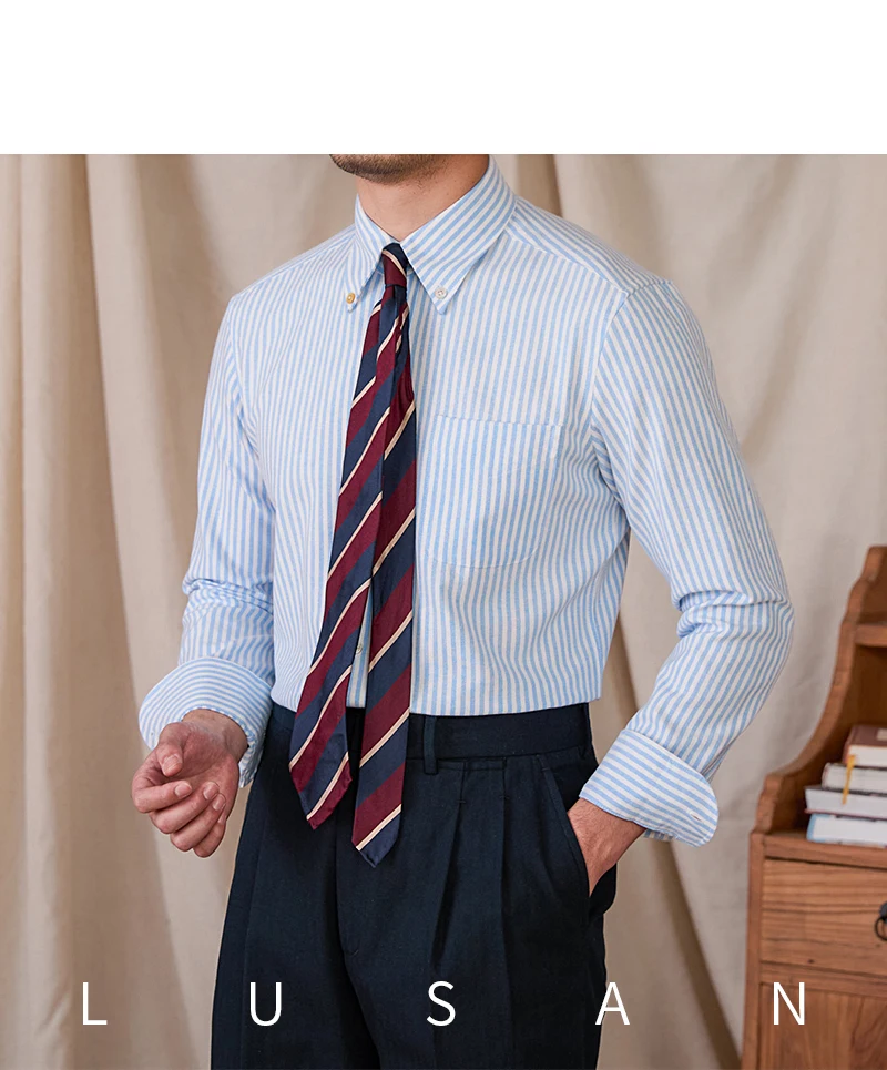 Slim-Fit-Langarmhemd aus Oxford-Baumwolle, gestreift, atmungsaktiv, lässig, Business-Hemd, Gentry IVY Herren – Detail 25
