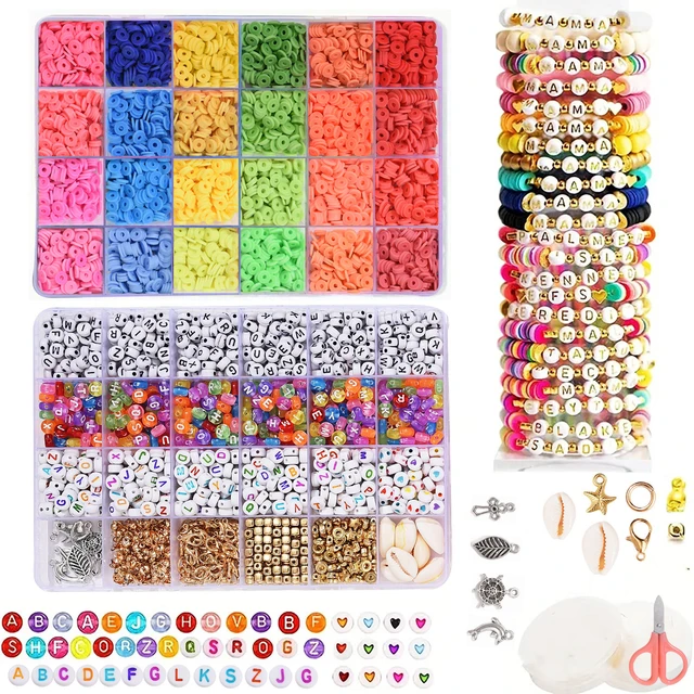 6MM Clay Beads Set Various Styles Colored Flat Chip Clay Beads Kit For  Bracelet Necklce Making DIY Jewelry Make Accessories Kit
