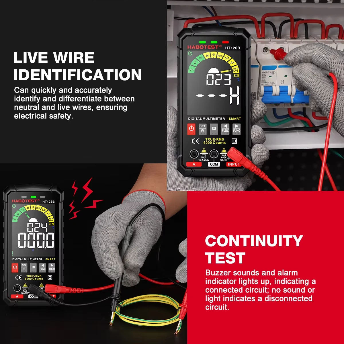 HABOTEST HT126 600V Digital Auto Range DMM Voltmeter True RMS AC DC NCV Voltage Meter 6000 Counts Smart digital multimeter multimeter tester analog multimeter