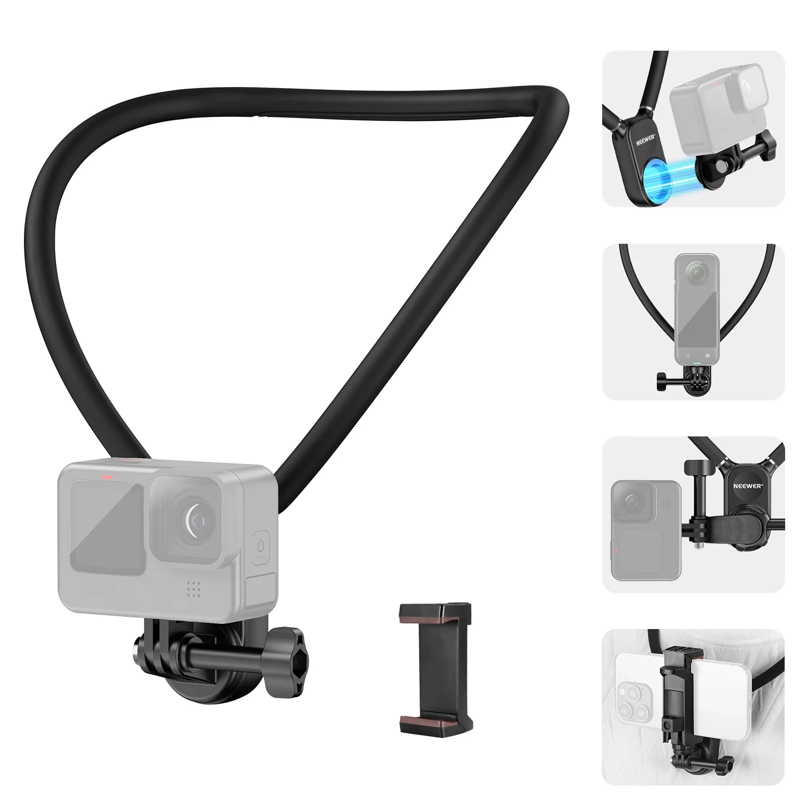 NEEWER Original Magnetic Neck Mount Holder with Phone Clip Suit For Hero 12 11
