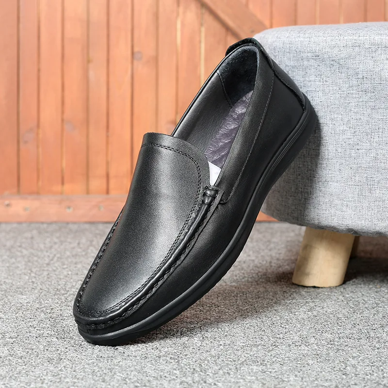 

Luxury Men Genuine Leather Shoes Breathable Soft Bottom Casual Loafers Spring Autumn Handmade Lazy Designer Driving Flats Black