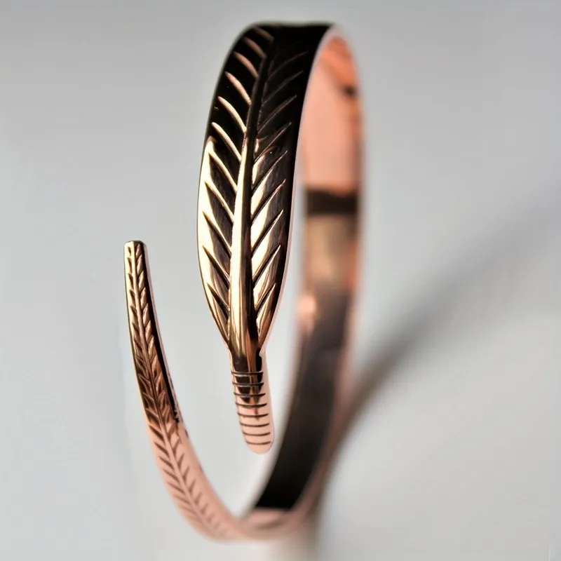 Vintage Pure Cooper Feather Wing Cuff Bangle for Men Women Fashion Punk Style Wristlet Party Jewelry Gifts 5