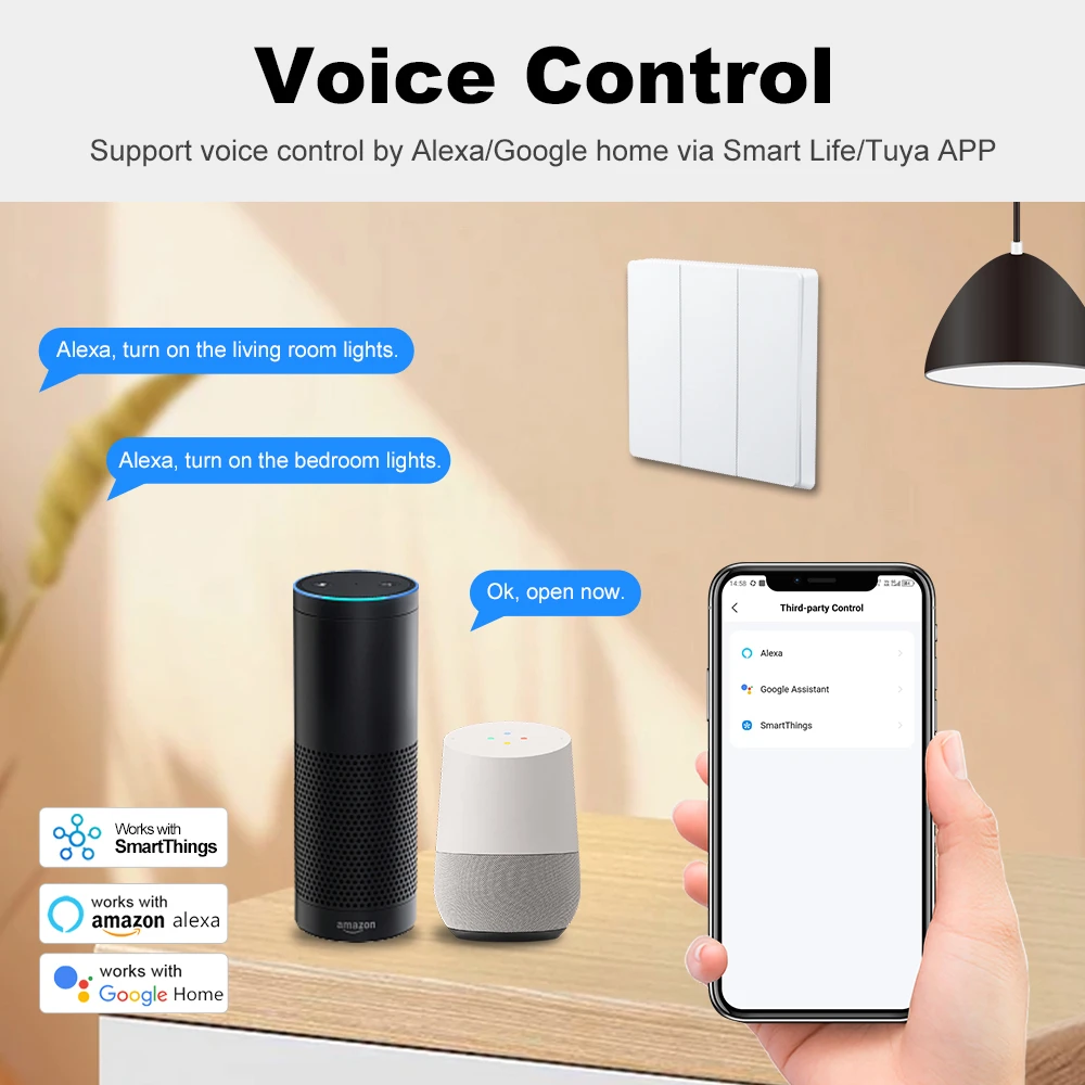 Manhot Tuya Smart EU Zigbee Button Switch No Capacitor Wire Required 1/2/3/4 Gang Wall Light Switch Work With Alexa Google Home