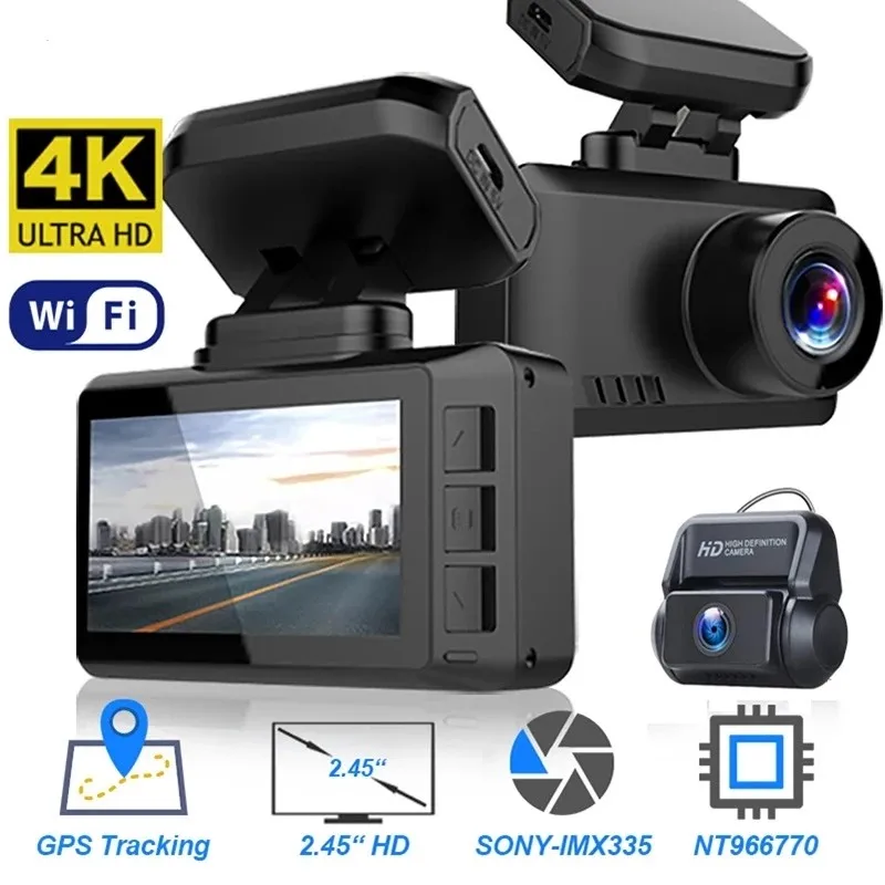 

4K Dash Camera 2.45 Inch Car DVR 2160P Dashcam Night Vision Recorder Dual Lens Built-In GPS Wi-Fi G-Sensor Motion Detection