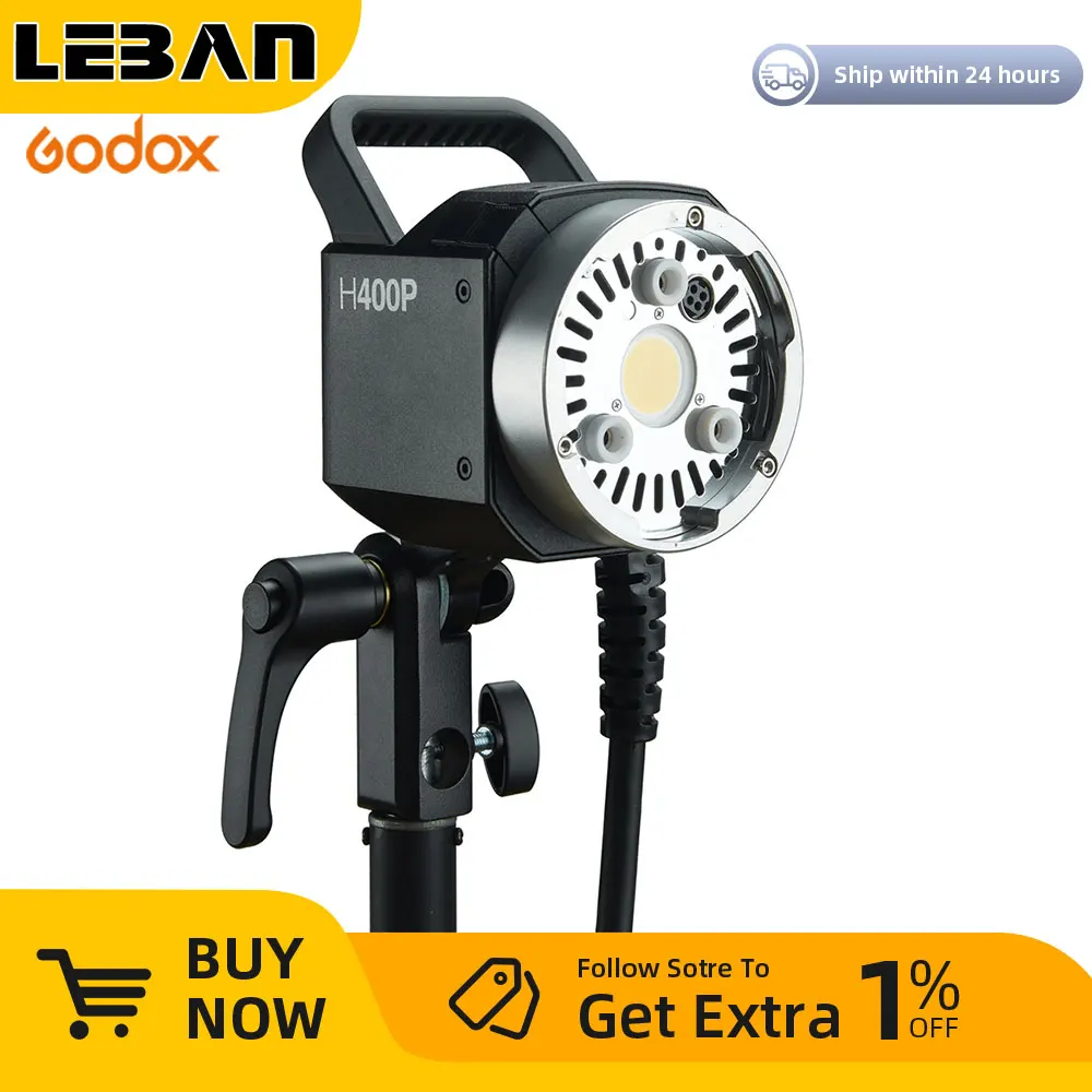 Godox H400P 400Ws Flash Head With Bowens Mount & Extension Cord - For Godox AD400Pro Strobe, Portable Off-Camera Light