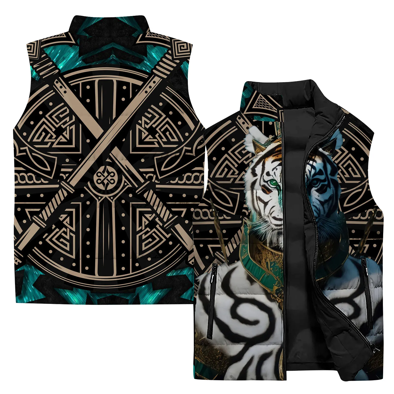 thumbnail image 1 of Nueva chaqueta sin mangas con estampado de arte abstracto en 3D para hombre, chaleco cálido para deportes al aire libre y acampada, chaqueta informal con cuello alto para hombre, cortavientos, 1 of 5