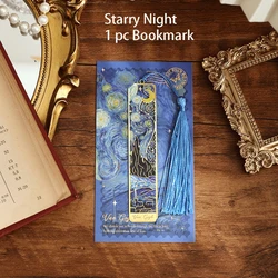 Retro Floral Painting Metal Bookmark with Tassel - Elegant Accessory (Starry Night)