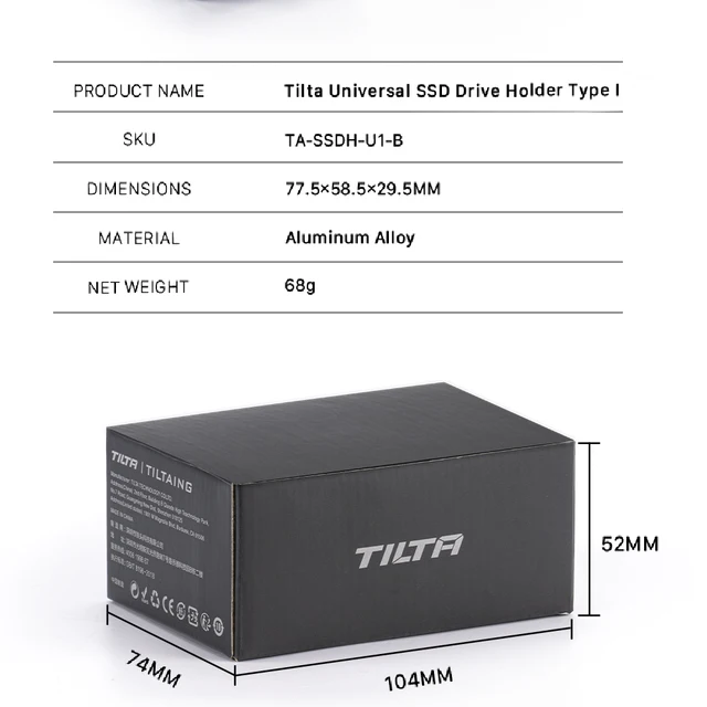 Tilta TA-SSDH-U1-B Support universel pour disque SSD Type I - noir - Kamera  Express