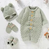 Newborn Baby Romper Shoes Gloves Set Knit Girl Boy Jumpsuit Boot Mitten Solid Toddler Infant Long Sleeve Clothing 4PC Fall 0-18M 1