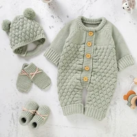 Newborn Baby Romper Shoes Gloves Set Knit Girl Boy Jumpsuit Boot Mitten Solid Toddler Infant Long Sleeve Clothing 4PC Fall 0-18M 1