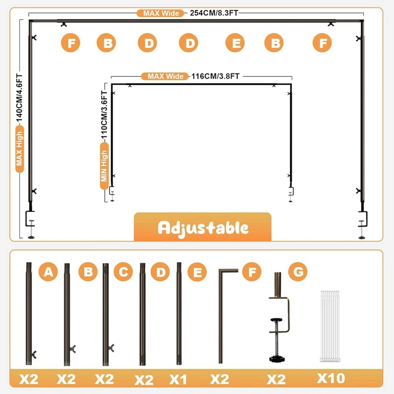 A59Z-Over The Table Rod Stand With Clamps 46 Inch-100 Inch Length 29 Inch-55 Inch Height Table Balloon Arch Stand
