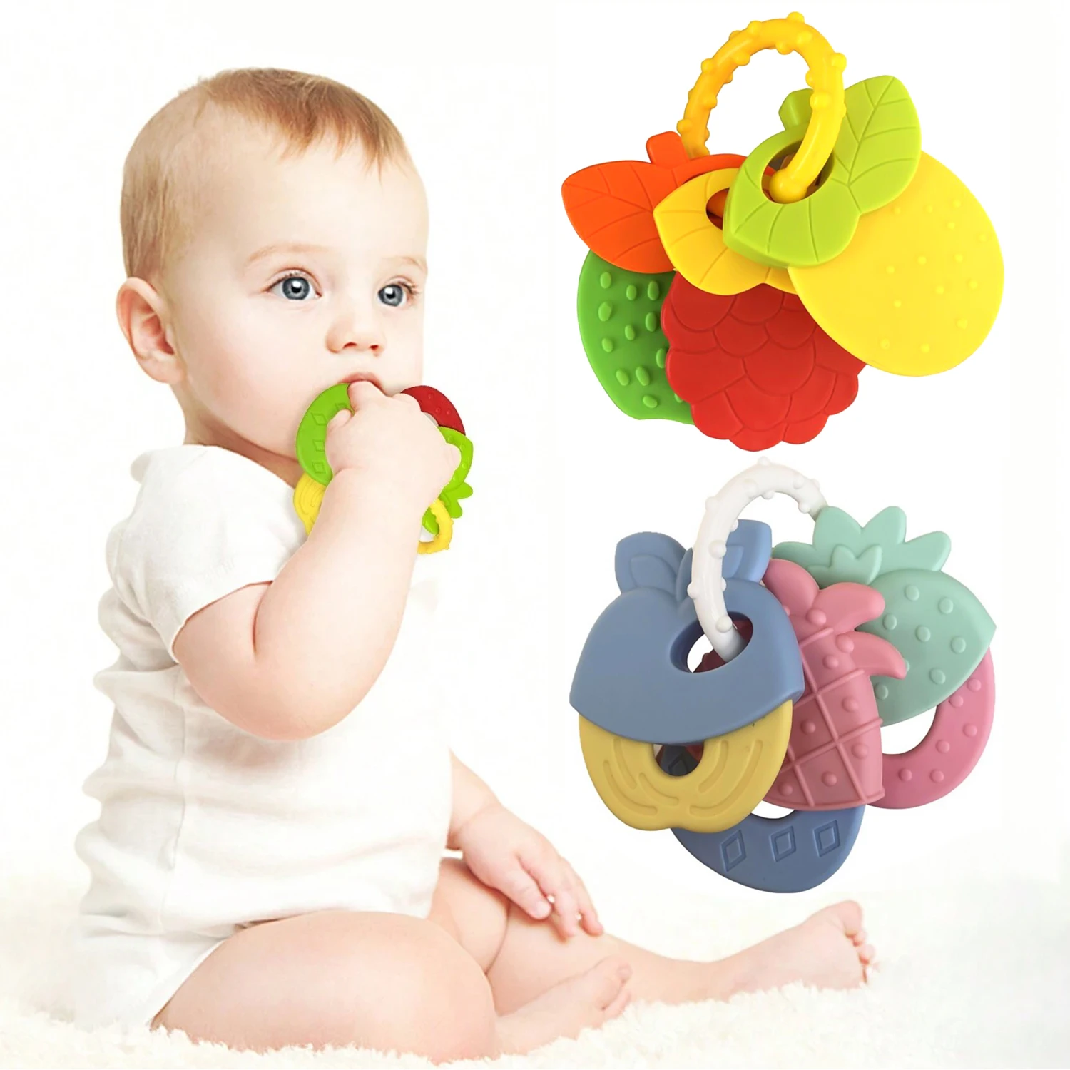 Food grade baby teether Fruit shaped silicone baby toy Molar training toy Macaron chew 1Pcs teething toys silicone teething toys