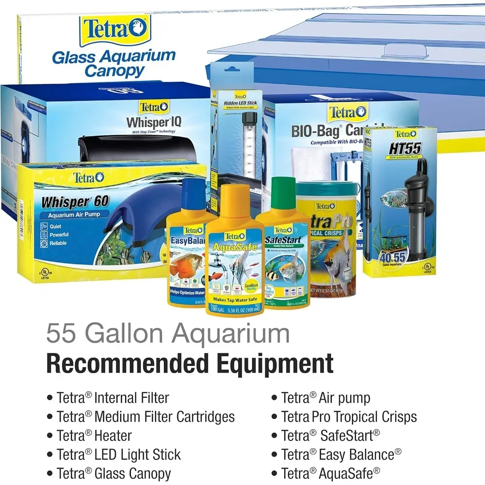 NEW-Glass Aquarium 55 Gallons, Rectangular Fish Tank (NV52018)