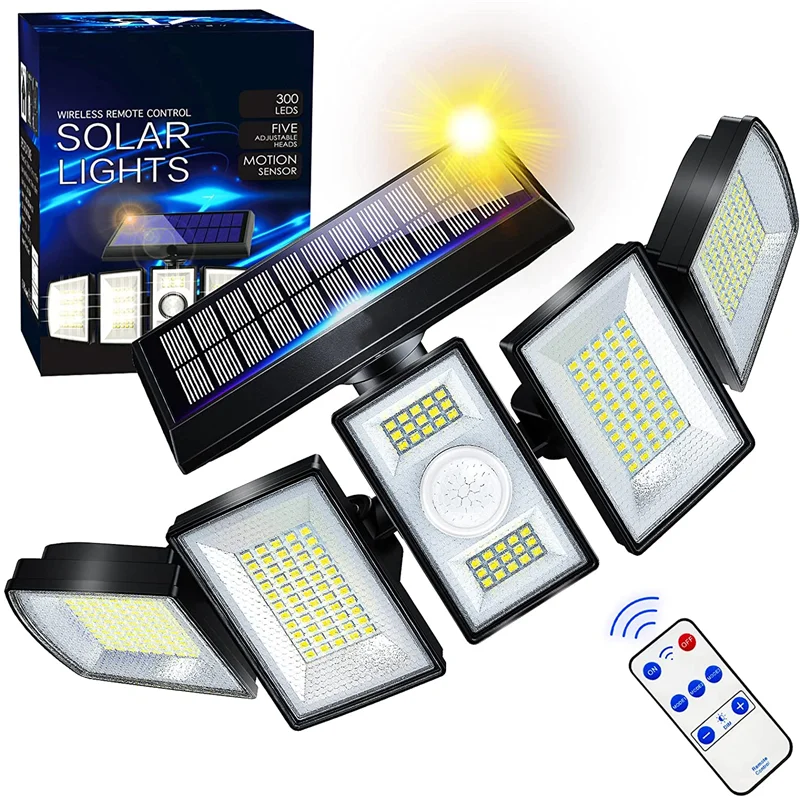 Solar Lights Outdoor Motion Sensor 300 Led 7000k 5 Levels Brightness 3
