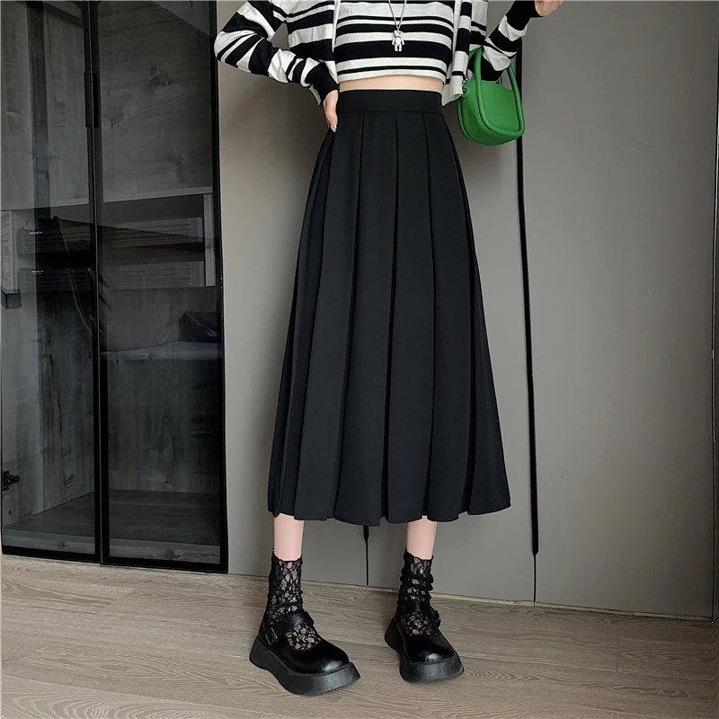 PLAMTEE Mid-Length Pleated Skirts Women S-L 4 Colors New A-Line Fashion High Waist Solid Slim Casual Summer Daily Streetwear OL skirt and top