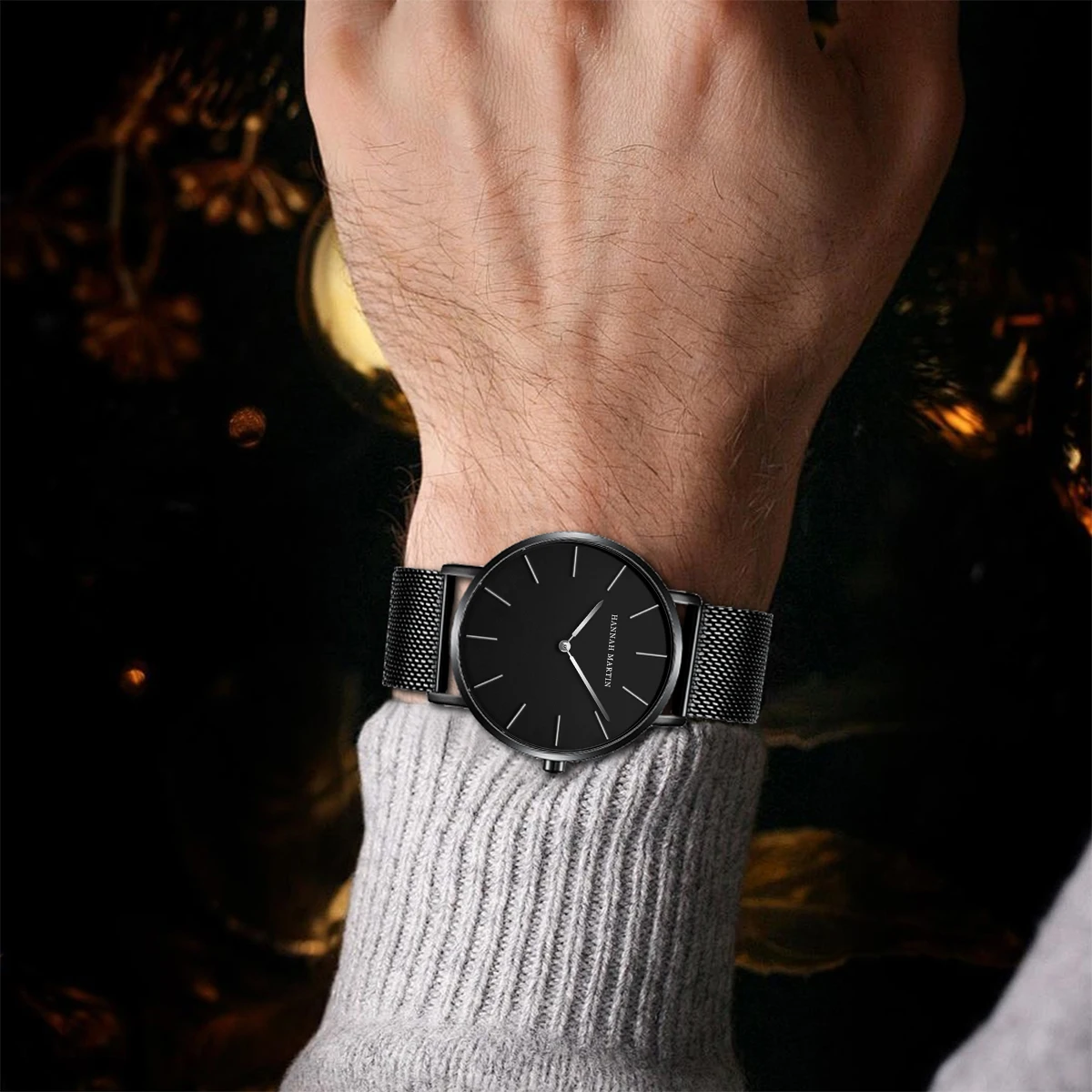 Hannah Martin Mens Business Quartz Watch Japanese Original Movement Stainless Steel Casual Ultra Thin Fashion Silver Black Watch 5