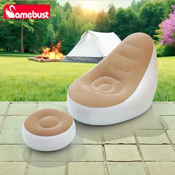 Camebust Inflatable Sofa - Flocking Surface High Quality Pvc Footstool Rapid Inflation Lazy Lounge Brown Color