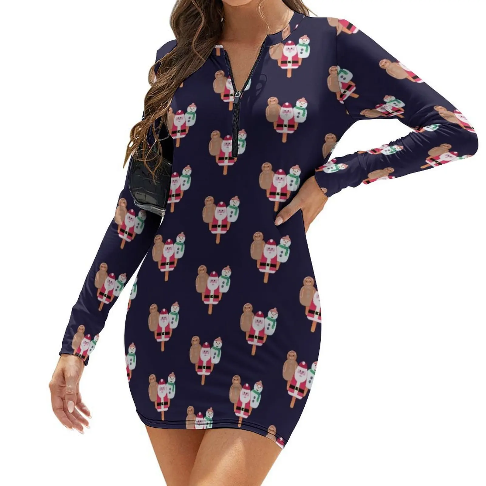 

Christmas In July Festive Popsicles Long-Sleeve Bodycon Dress womens dress