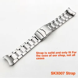 Stainless Steel 22mm Strap with Deployment Buckle and Solid Arc Ends for 22mm (Silver SKX007)