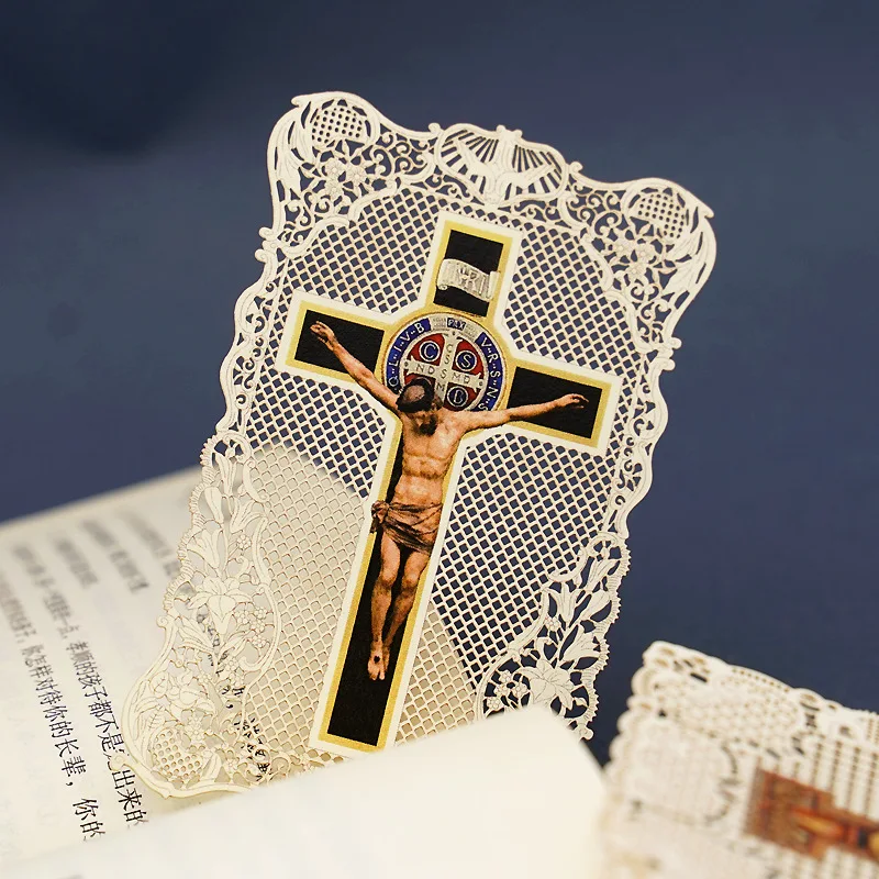 Hollow Lace Cross Bookmark Paper Catholic Christian Card Exquisite Gift