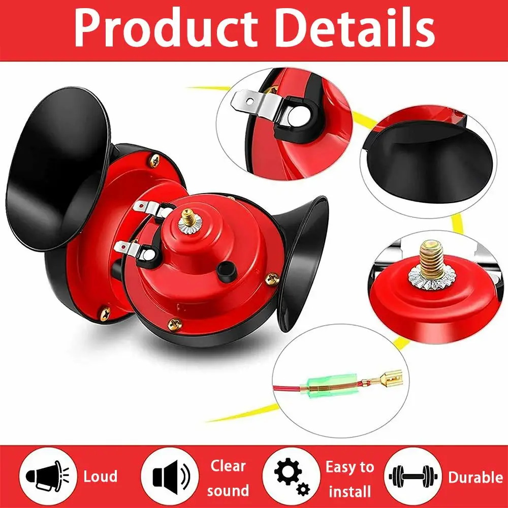 Universal Loud Car Horn 12V Electric Snail Train Horn Super Loud Waterproof Horns Siren for Motorcycle Car Truck SUV Boat