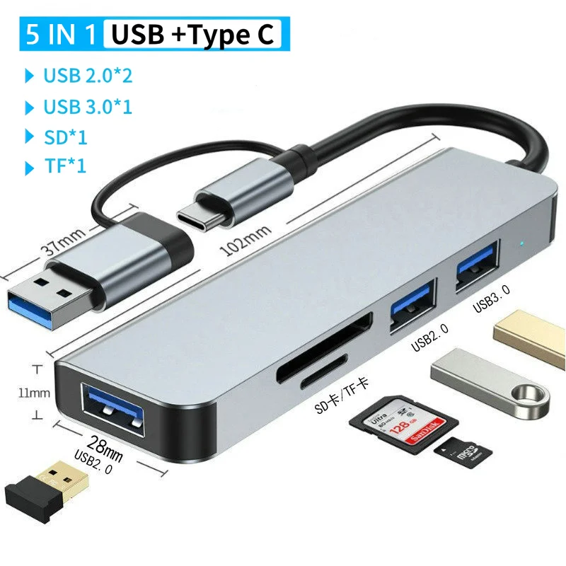 8-in-1 USB-C Hub with HDMI, SD/TF Card Reader, Audio Jack, and USB 3.0 Ports