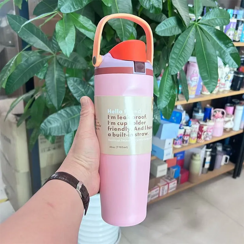 30oz Insulated Stainless Steel Water Bottle with Dual Sip Straw & Leak-Proof Spout, Handle, and Cup Holder Compatibility