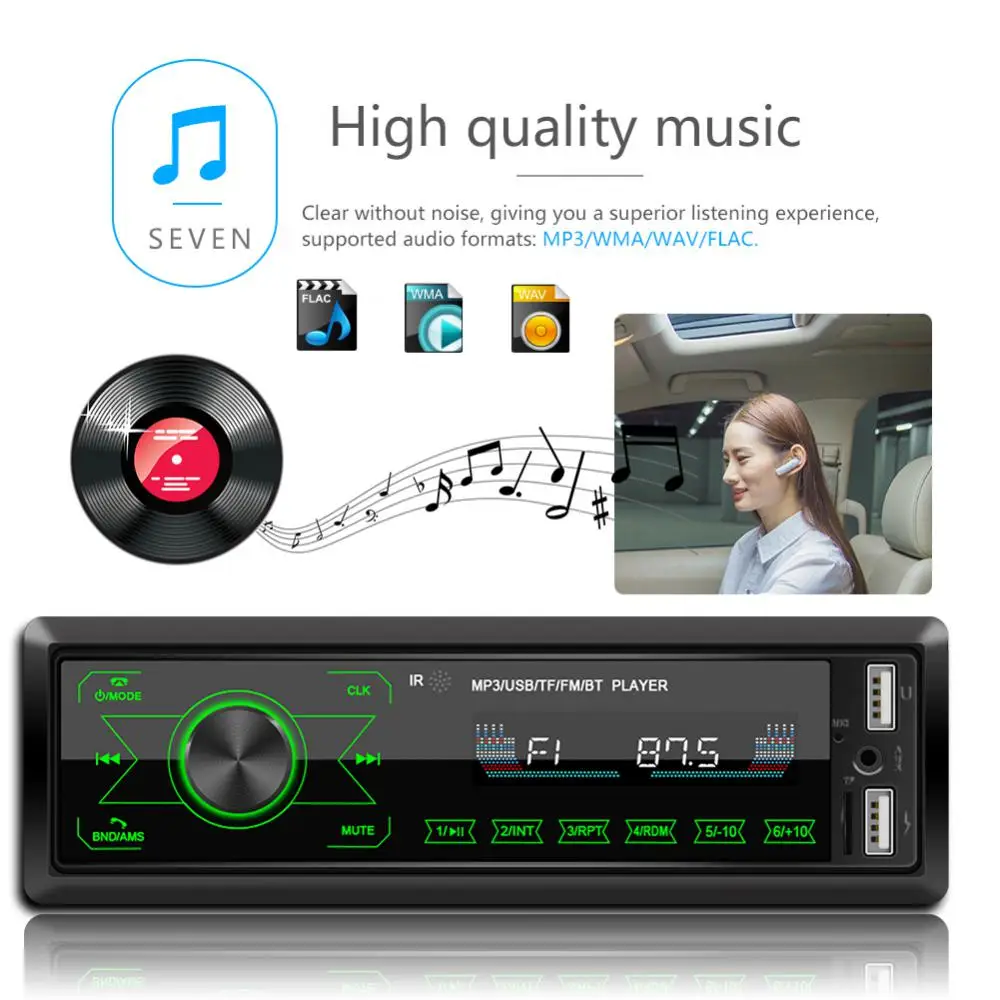 차량용 멀티미디어 플레이어 M10 1DIN 차량용 블루투스 MP3 플레이어, AUX 입력 라디오 리시버 헤드 유닛 LCD 디스플레이, 리모컨 포함