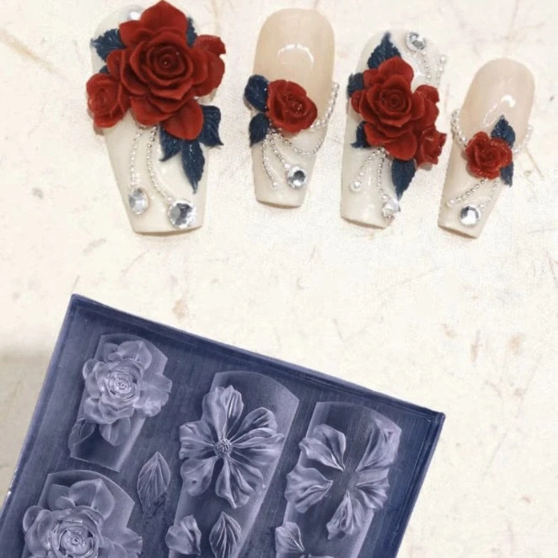 1개 3D 장미 튤립 연꽃 DIY 디자인 실리콘 네일아트 네일 몰드 아크릴 몰드 은방울꽃 네일아트 데코레이션 네일