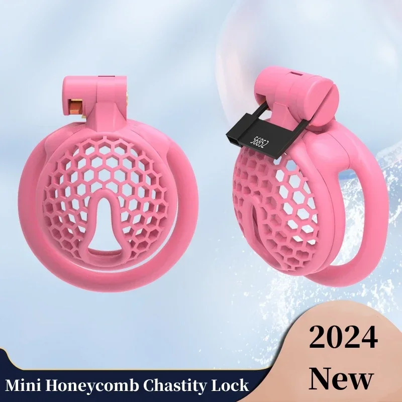 Mini Honeycomb Chastity Lock 4 Size Rings Pink Breathable CB Lock Male Chastity Device Adult Erotica Male Sex Toys