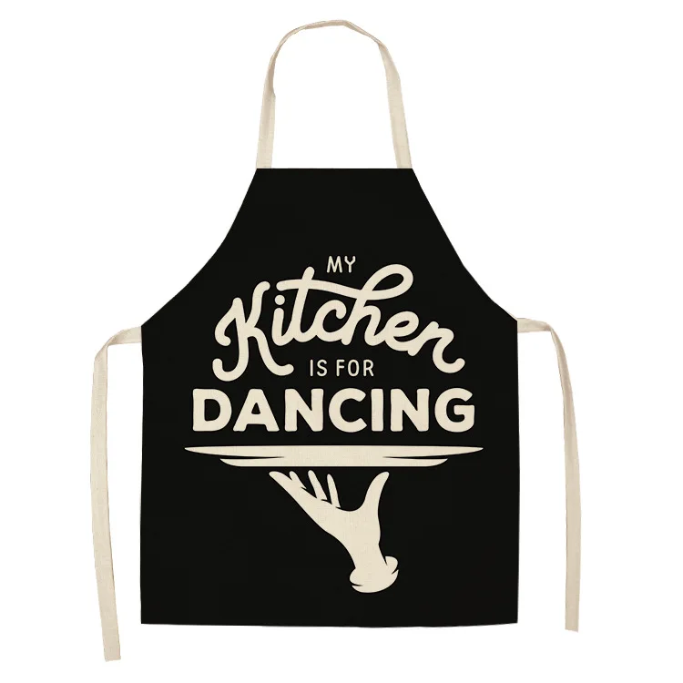 Simple Letter Kitchenware Cute Cartoon Cat Print Kitchen Apron Waterproof Apron Cleaning Household Tools Nordic Oil-proof denim cotton linen apron
