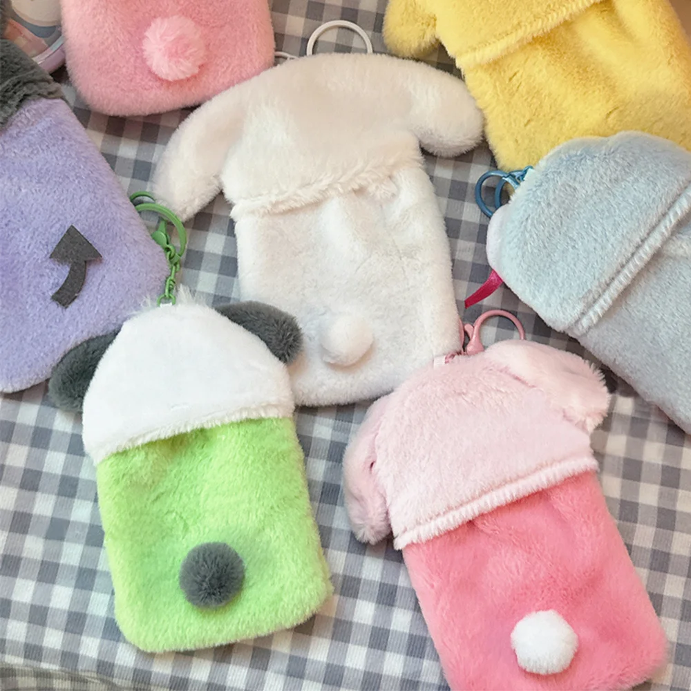 Plush Card Holder Sanrio Hello Kitty Kuromi Melody Card Case Keychain Photo Display Sleeves Bag Pendant Gifts