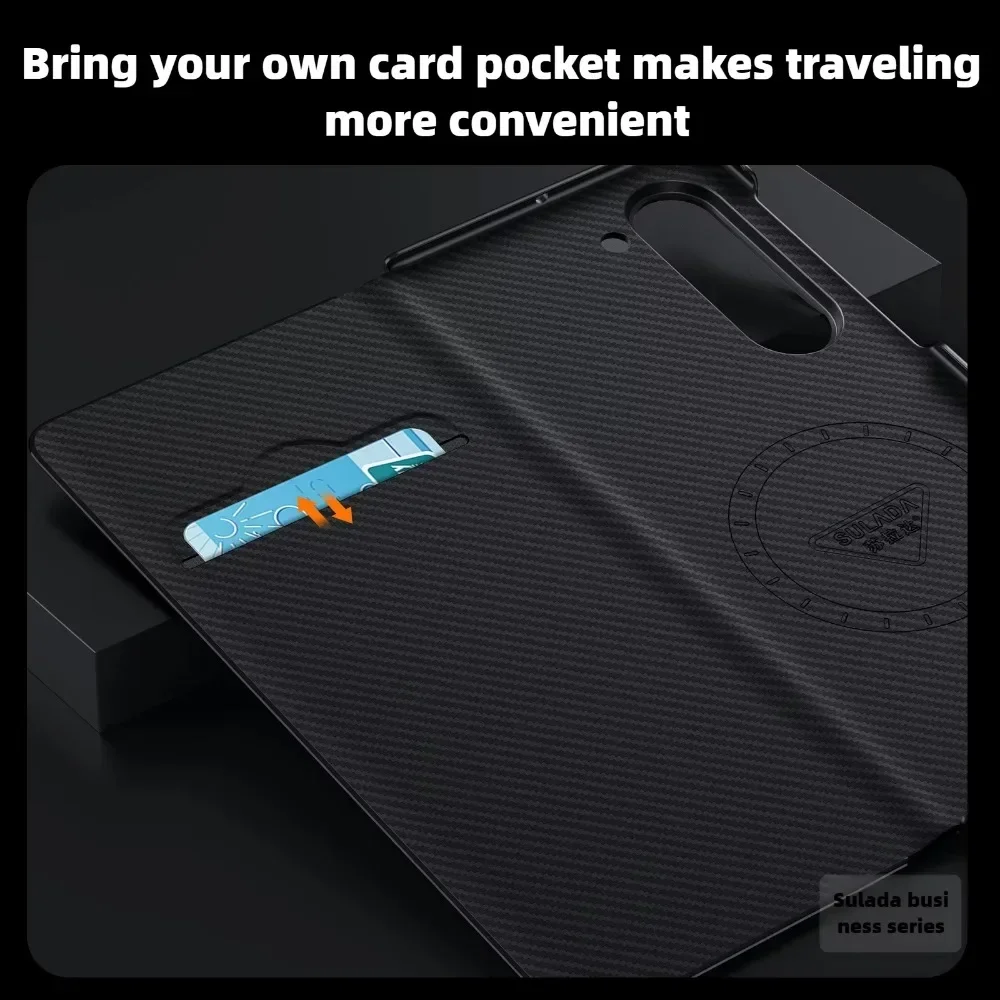 Premium Carbon Fiber Texture Magnetic Phone Case with Card Holder and Flip Leather Cover