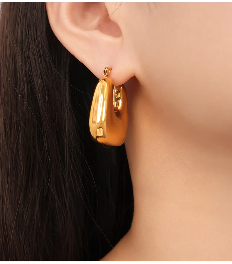 Neue Creolen für Damen aus Edelstahl, Einfache Antiallergische Trendige Ohrringe, Sommerlicher Modeschmuck als Geschenk für Mädchen – Detail 4
