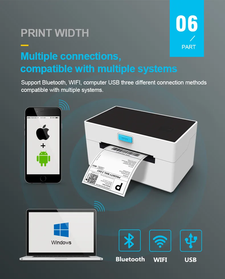 ZJ9220 Shipping Label Express Waybill Product Barcode QR Code Sticker Width 40-110mm USB Bluetooth 4-inch Thermal Printer mini printer