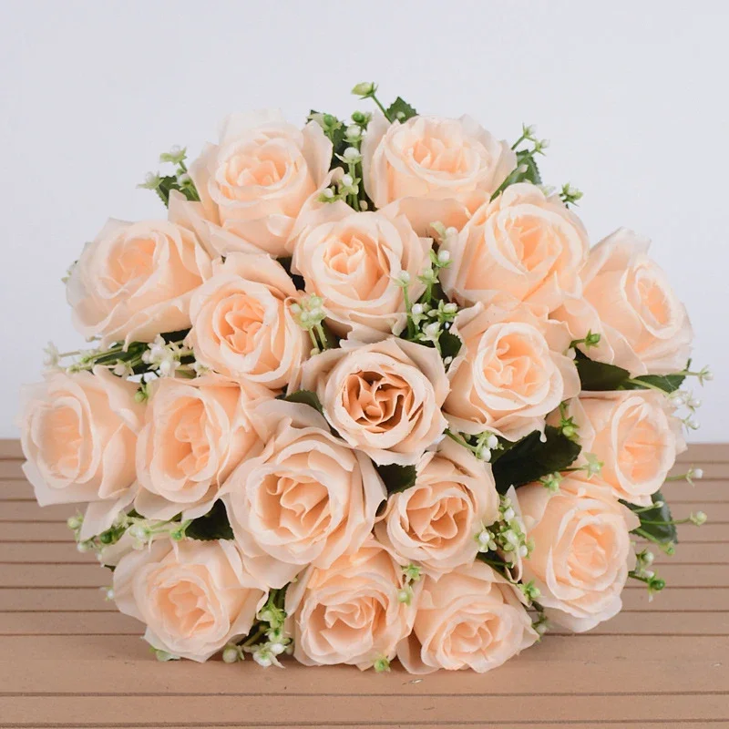 

1 Bunch X18 Heads Fake Rose Flower Wedding Party Bride Holding Flowers Living Room Desktop Artificial Flower Ornaments Gifts