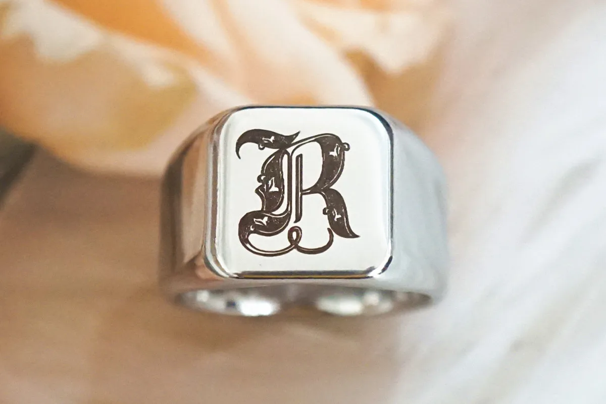 Men Promise Finger Initial Letter Rings Wedding Party Jewelry