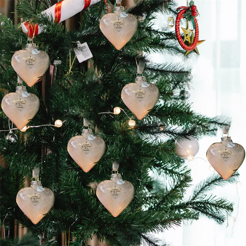 Christmas Tree Balls Commemorate Ornament Feather Ball Angel In Heaven Memorial Ornament XMas Tree Hanging In Memory of Mom Dad christmas decorations