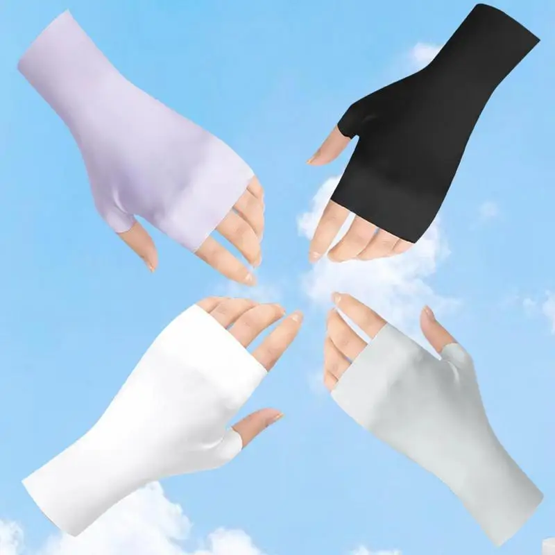 Sunscreen Fingerless Gloves Summer Gloves For Driving UV Sun Protection Mittens Half Finger Gloves For Women And Men Breathable 2