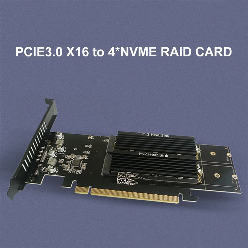 PCIe To M2 Adapter Card, PCIE X16 4 Port M2 NVME M Key SSD Add on Card PCI Express Expansion Card with Heatsink