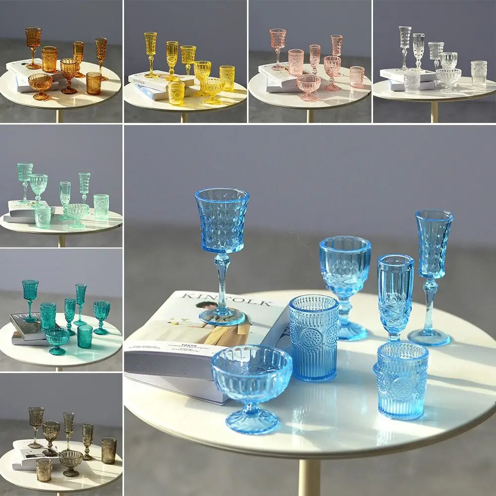 7PCS 1/6 Scale Miniature Wine Glass Multicolor Dollhouse Water Cup Creative Doll Kitchenware for Dollhouse